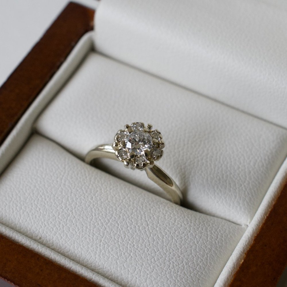 Round Cluster Blue Ridge Diamond Ring in 14K White Gold